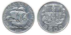 Portugal - Republic - 5$00 1933              ... 