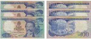 Paper Money - Portugal 3 expl. 100$00 ch. 7 ... 