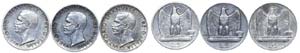 Italy - 3 coins 5 Lire 1927-1930 R           ... 