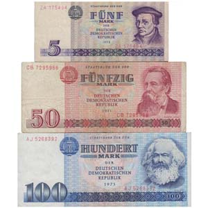 Paper Money - RDA 3 expl. 5, 50, 100 Mark ... 
