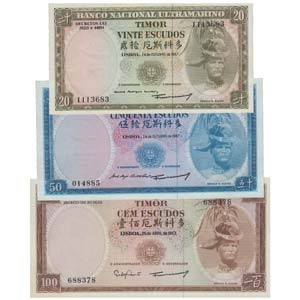 Paper Money - Timor 3 expl. 20$00, 50$00, ... 
