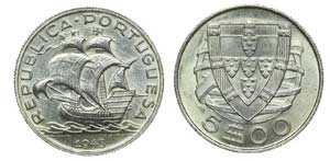 Portugal - Republic - 5$00 1943              ... 