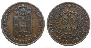 Mozambique - D. Maria II - 80 Réis 1840     ... 