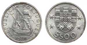 Portugal - Republic - 5$00 1981, Eixo aprox. ... 