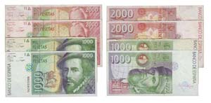 Paper Money - Spain 4 expl. 1000, 2000 ... 