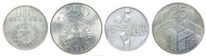 Portugal - Republic - 2 coins 100$, 250$ nd ... 