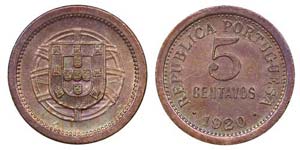 Portugal - Republic - 5 Centavos 1920        ... 