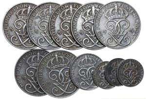 Sweden - 11 coins 1, 2, 5 Ore 1942-1950      ... 