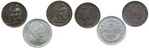 Spain - 3 coins 50 Centimos, 2 Pesetas 1937  ... 