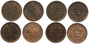 Angola - 4 coins 5 Centavos 1921-1924        ... 