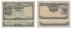 Paper Money - Portugal 2 expl. 500 réis ch. ... 