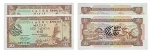 Paper Money - 2 expl. Macau 10 Patacas 1984  ... 