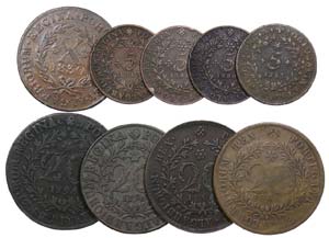 Azores - 9 coins, 5 to 20 Réis 1795-1880  ... 
