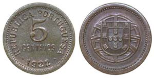 Portugal - Republic - 5 Centavos 1922        ... 