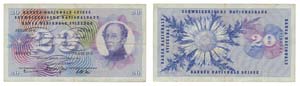 Paper Money - Switzerland 20 Franken 1965    ... 