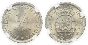 Portuguese-India - 1/4 Rupia 1952            ... 