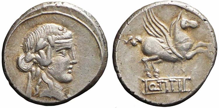 Roma, Q. Titius, Denario, 90 a.C., ... 