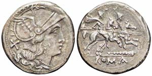 Italia Sud-Est, Denario, 208 a.C., Ag (4.46g ... 