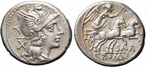 Roma, Atilius Saranus, Denario, 155 a.C., Ag ... 