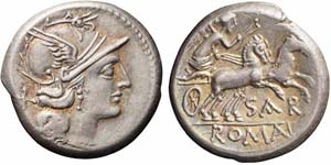 Roma, Atilius Saranus, Denario, 155 a.C., Ag ... 