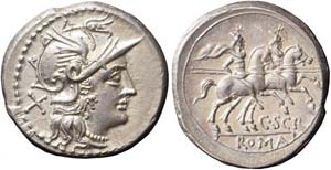 Roma, C. Scribonius, Denario, 154 a.C., Ag ... 