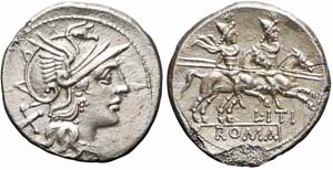 Roma, L. Iteius, Denario, 149 a.C., Ag ... 