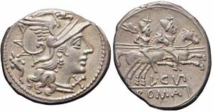 Roma, L. Cupiennius, Denario, 147 a.C., Ag ... 