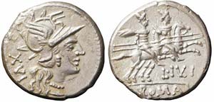 Roma, L. Iulius, Denario, 141 a.C., Ag ... 