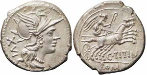 Roma, C. Titinius, Denario, 141 a.C., Ag ... 