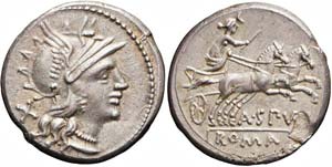 Roma, A. Spurilius, Denario, 139 a.C., Ag ... 
