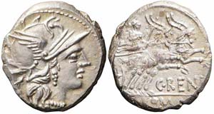 Roma, C. Renius, Denario, 138 a.C., Ag ... 