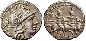 Roma, Cn. Lucretius Trio, Denario, 136 a.C., ... 