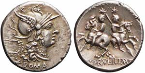 Roma, C. Servilius M.f., Denario, 136 a.C., ... 