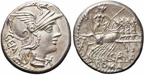 Roma, C. Aburius Geminus, Denario, 134 a.C., ... 