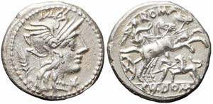Roma, Cn. Domitius Ahenobarbus, Denario, 128 ... 