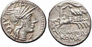 Roma, M. Porcius Laeca, Denario, 125 a.C., ... 
