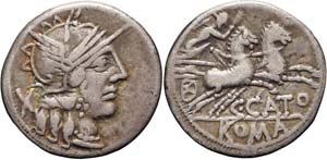 Roma, C. Porcius Cato, Denario, 123 a.C., Ag ... 