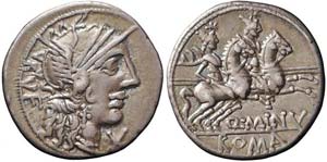 Roma, Q. Minucius Rufus, Denario, 122 a.C., ... 