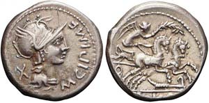 Roma, M. Cipius M.f., Denario, 115-114 a.C., ... 