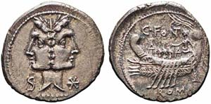 Roma, C. Fonteius, Denario, 114-113 a.C., Ag ... 
