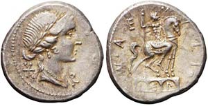 Roma, Mn. Aemilius Lepidus, Denario, 114-113 ... 