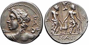 Roma, L. Caesius, Denario, 112-111 a.C., Ag ... 