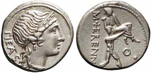 Roma, M. Herennius, Denario, 108-107 a.C., ... 