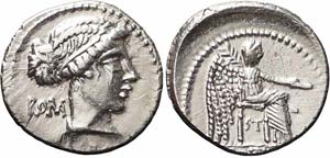 Roma, M. Porcius Cato, Denario, 89 a.C., Ag ... 