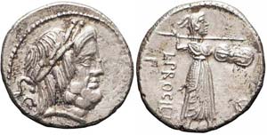 Roma, L. Procilius, Denario, 80 a.C., Ag ... 