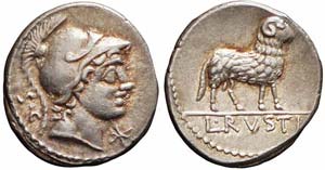 Roma, L. Rustius, Denario, 76 a.C., Ag ... 