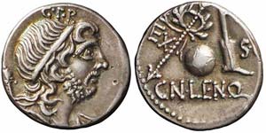 Roma, Cn. Cornelius Lentulus, Denario, 76-75 ... 