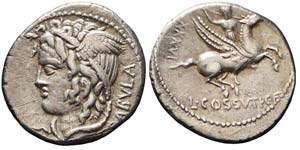 Roma, L. Cossutius C.f. Sabula, Denario, 74 ... 