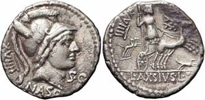 Roma, L. Axius L.f. Naso, Denario, 71 a.C., ... 