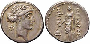 Roma, Q. Pomponius Musa, Denario, 66 a.C., ... 